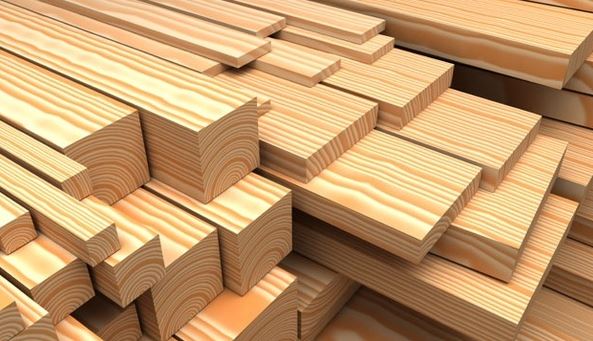 Sawn lumber cut and stacked